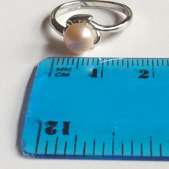 Peach Pearl Ring Solitaire Dainty Size 5 6 7 Vintage Cultured Silver Plated - Picture 10 of 10